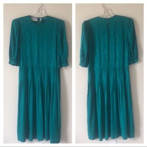 Vintage Adrienne Papell 100% Silk Textured Paisley  Midi Dres